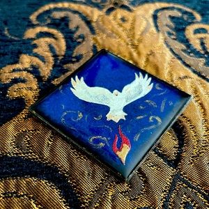 ♥️ DOVE and FLAME SYMBOLS PEACE POWER PENTECOST 2” ARTIST 👩🏽‍🎨 TILE PIN BLUE